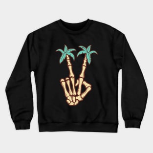 Palm Tree Skeleton Hand Peace Sign Crewneck Sweatshirt